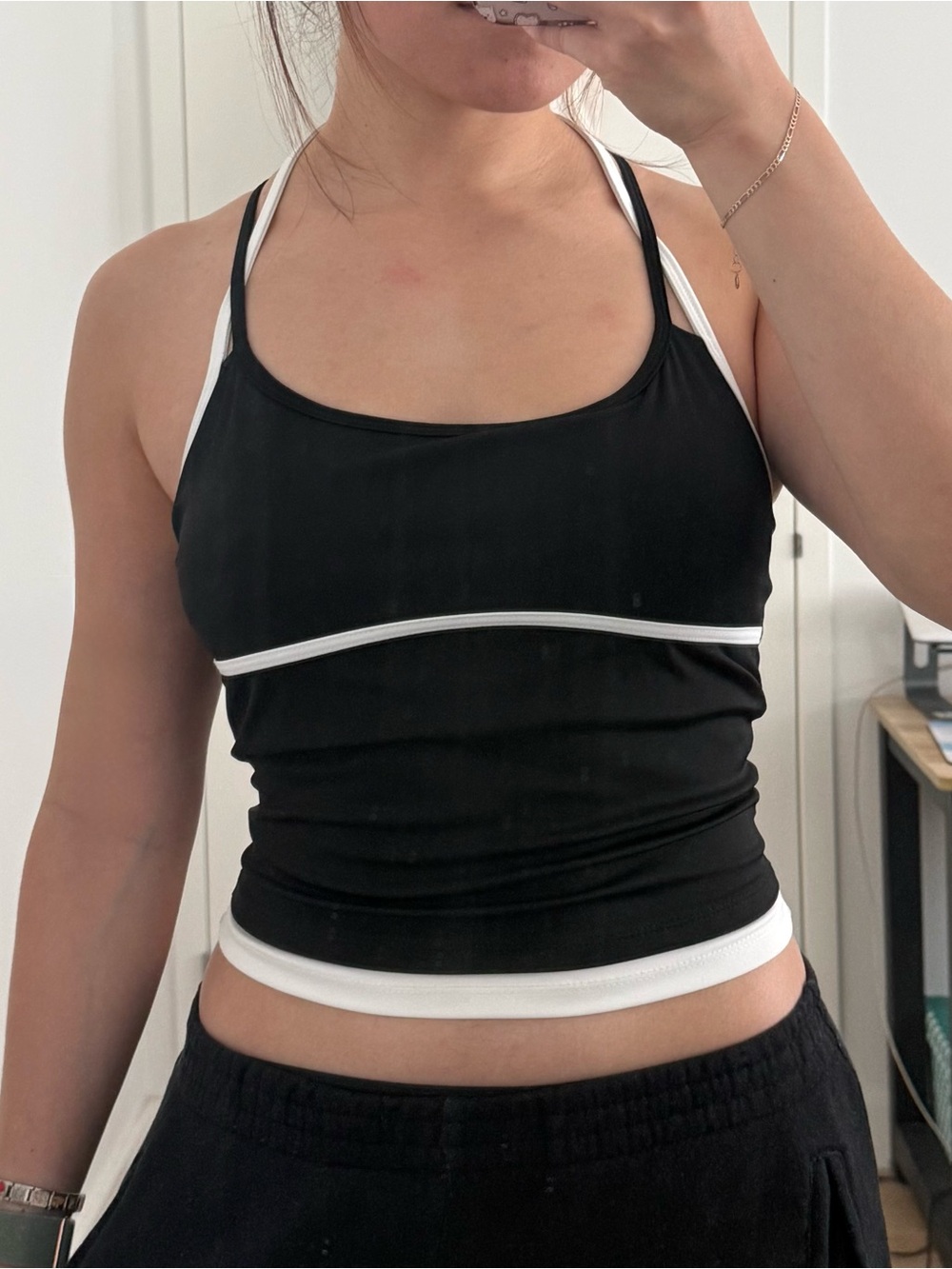 Black and White Strappy Athletic Tank with Padding